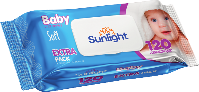 Детские влажные салфетки Sunlight Baby Soft голубого цвета